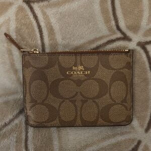 Coach Tan and Brown Monogram Pouch